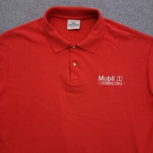 Vintage Mobil 1 Racing Polo Shirt Mens Large Red Short Sleeve Cotton Knit USA